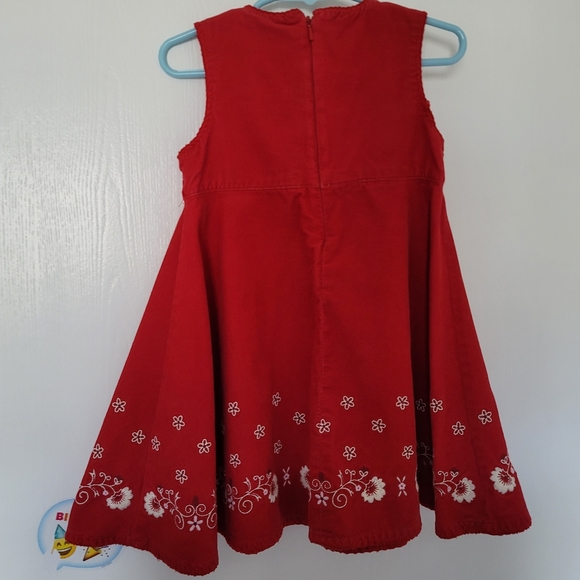GAP Toddler girls 2T Red Floral Embroidered Corduroy Jumper Dress A-line - Picture 2 of 10
